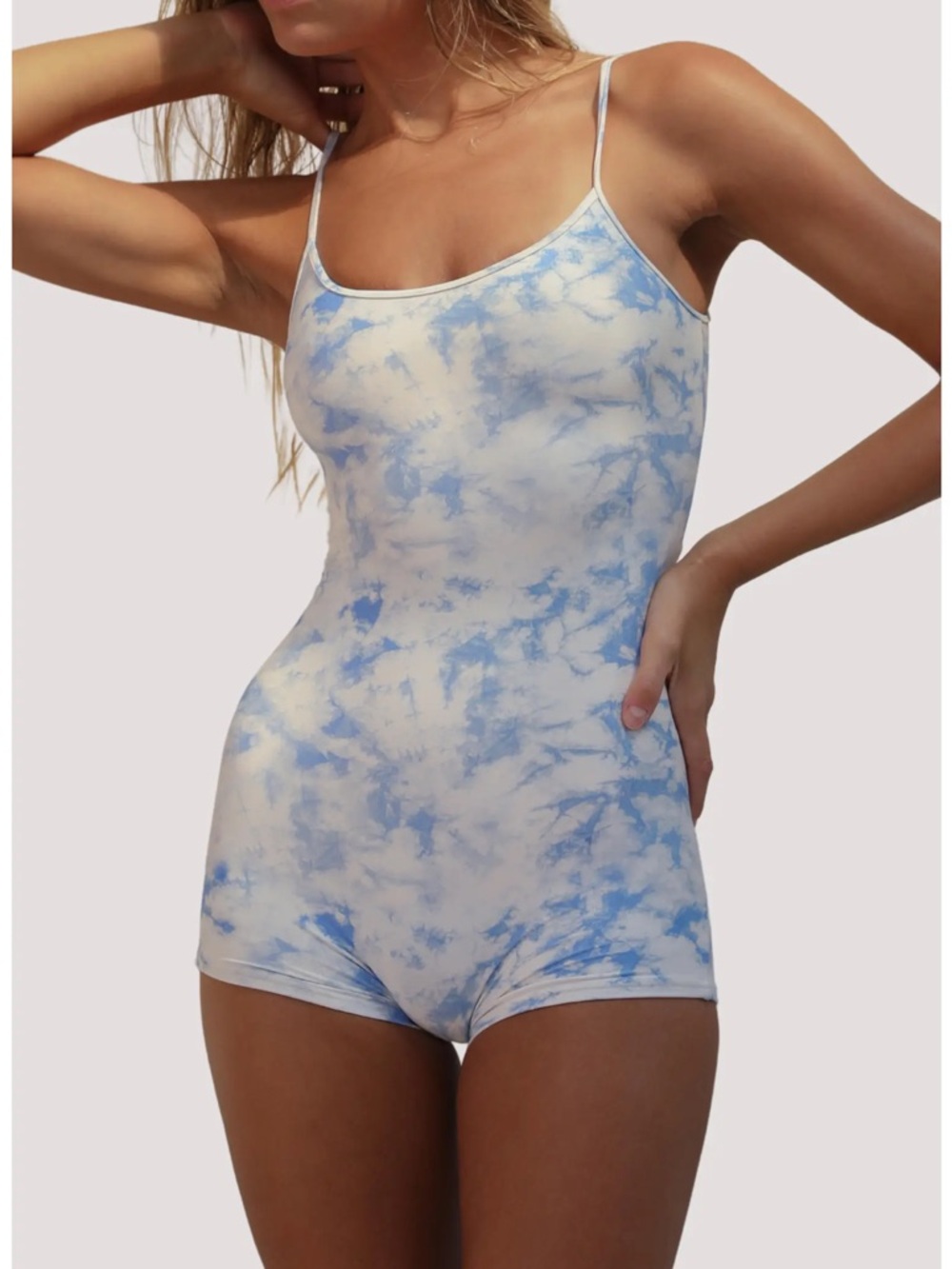 Blue and White Tie-Dye Spaghetti Strap Romper